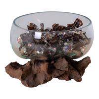 Vase San Marino Waterdrop Transparent/Teakfarben - Transparent/Teakfarben, Design, Glas/Holz (15/15/15cm)