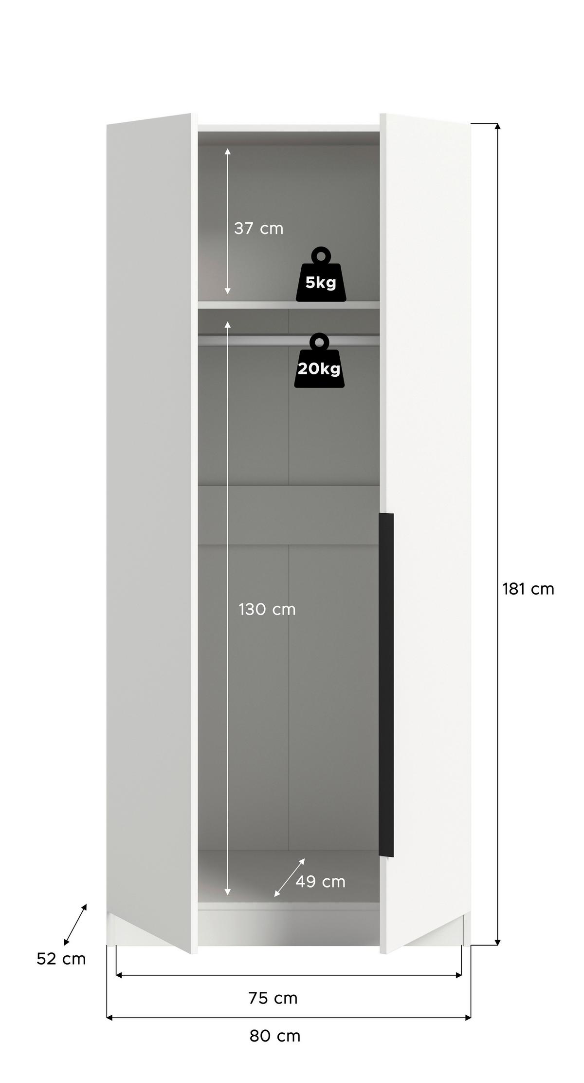Drehtürenschrank KOPENHAGEN ca.80x181x52cm Weiß - Schwarz/Weiß, MODERN, Holzwerkstoff (80/181/52cm) - MID.YOU