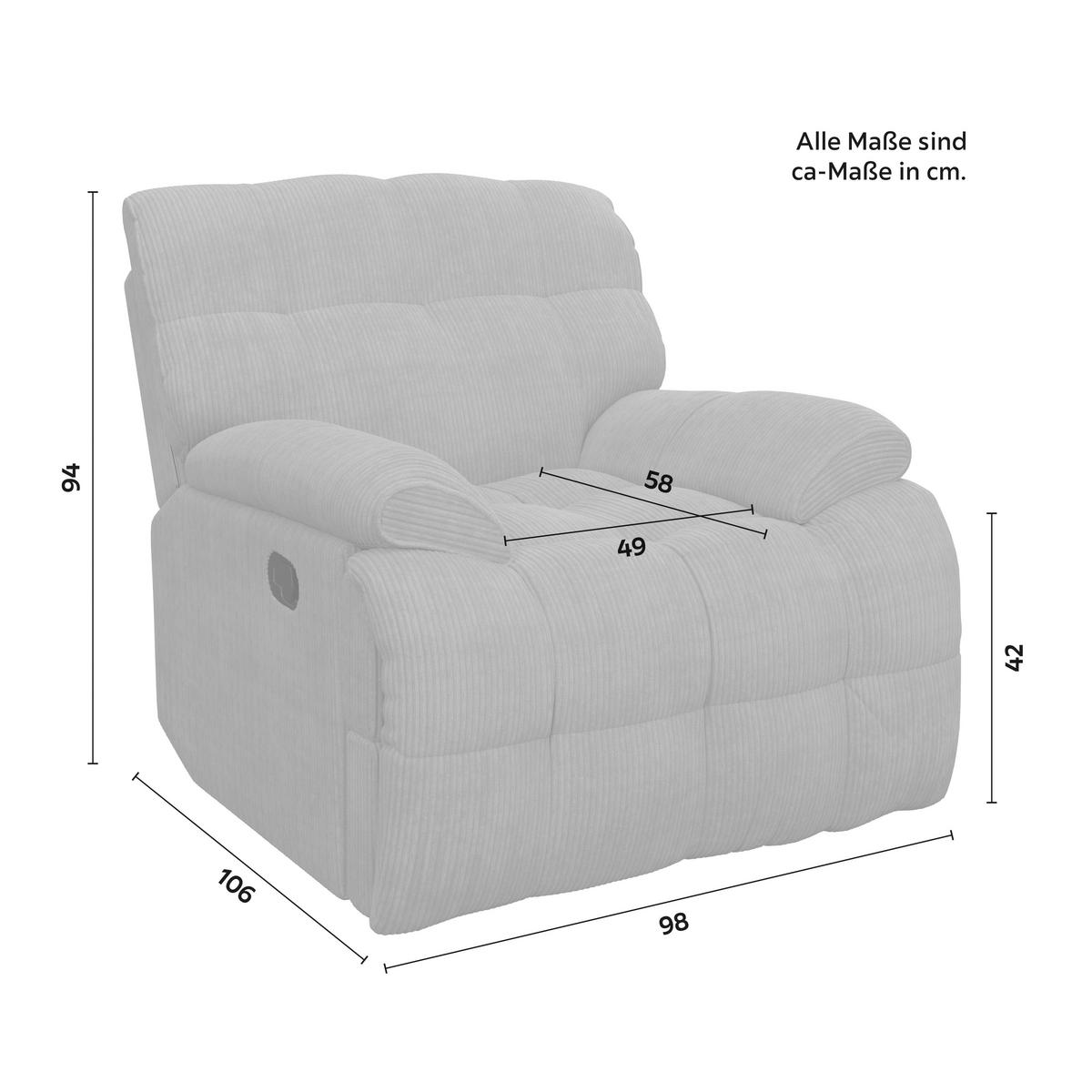 Sessel Natalie Hellgrau/Cord - Schwarz/Grau, MODERN, Holz/Textil (98/94/106cm) - Bessagi Home