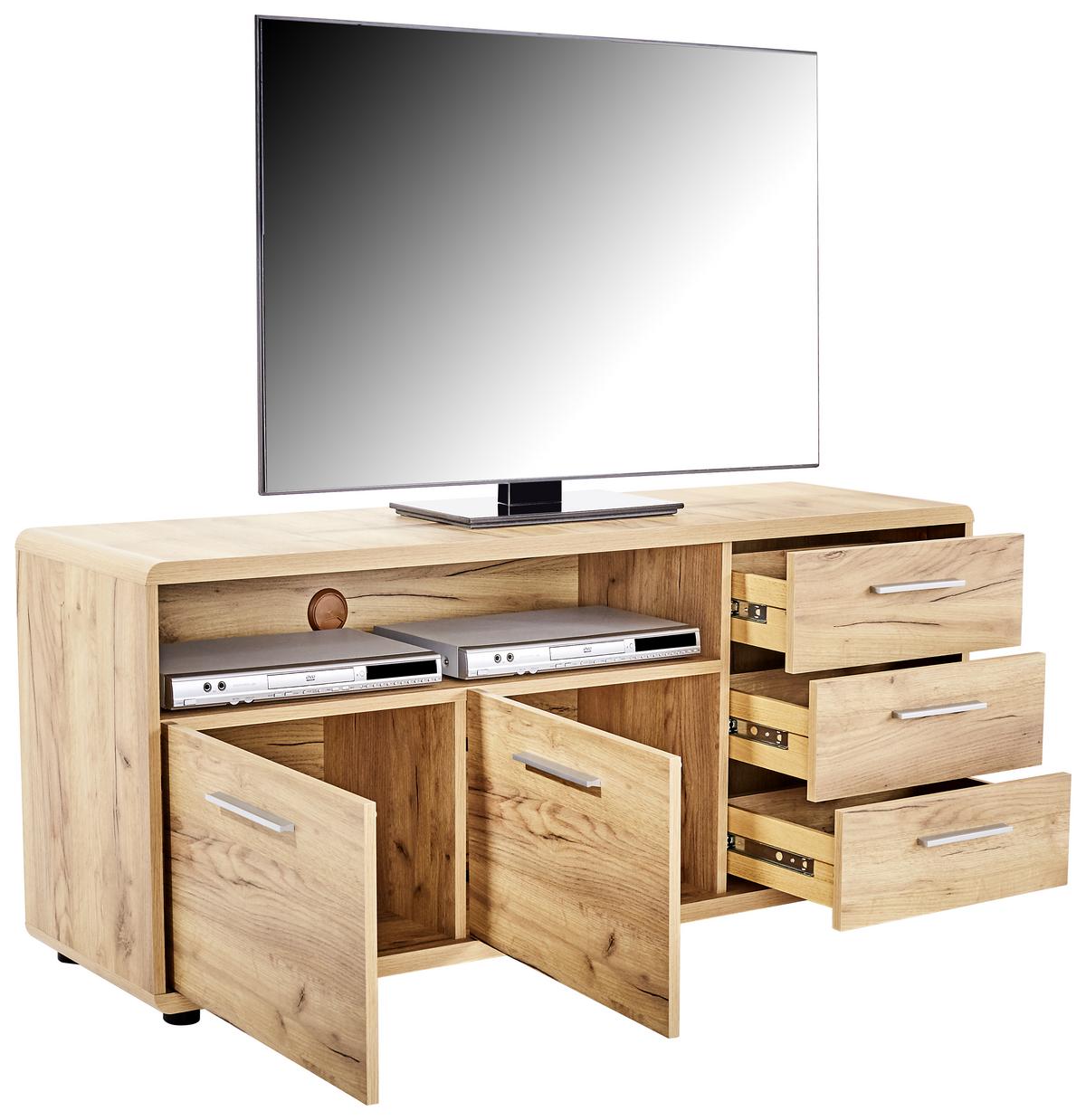 Médiaállvány 2 Ajtó 3 Fiók Fontana - tölgyfa, Modern, faalapú anyag (150/60/38cm)