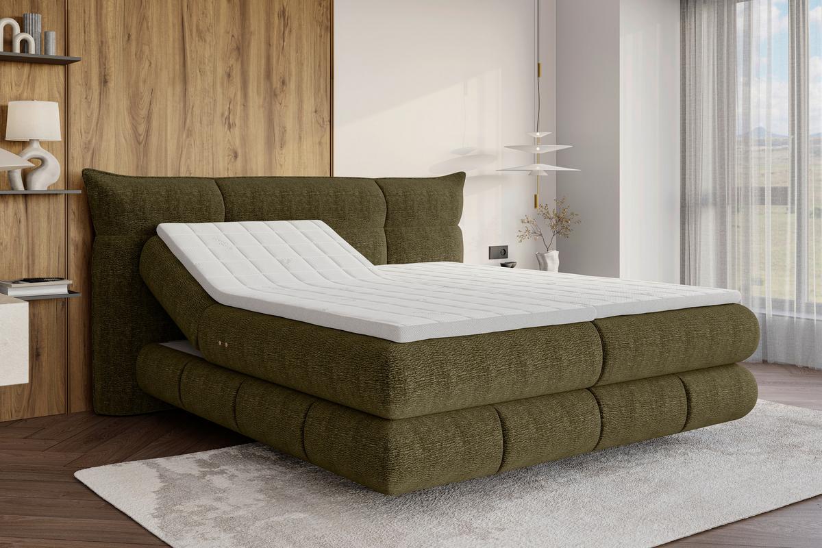 Boxspringbett Auris - Schilfgrün/Schwarz, Konventionell, Kunststoff/Textil (140/200cm) - Sembella