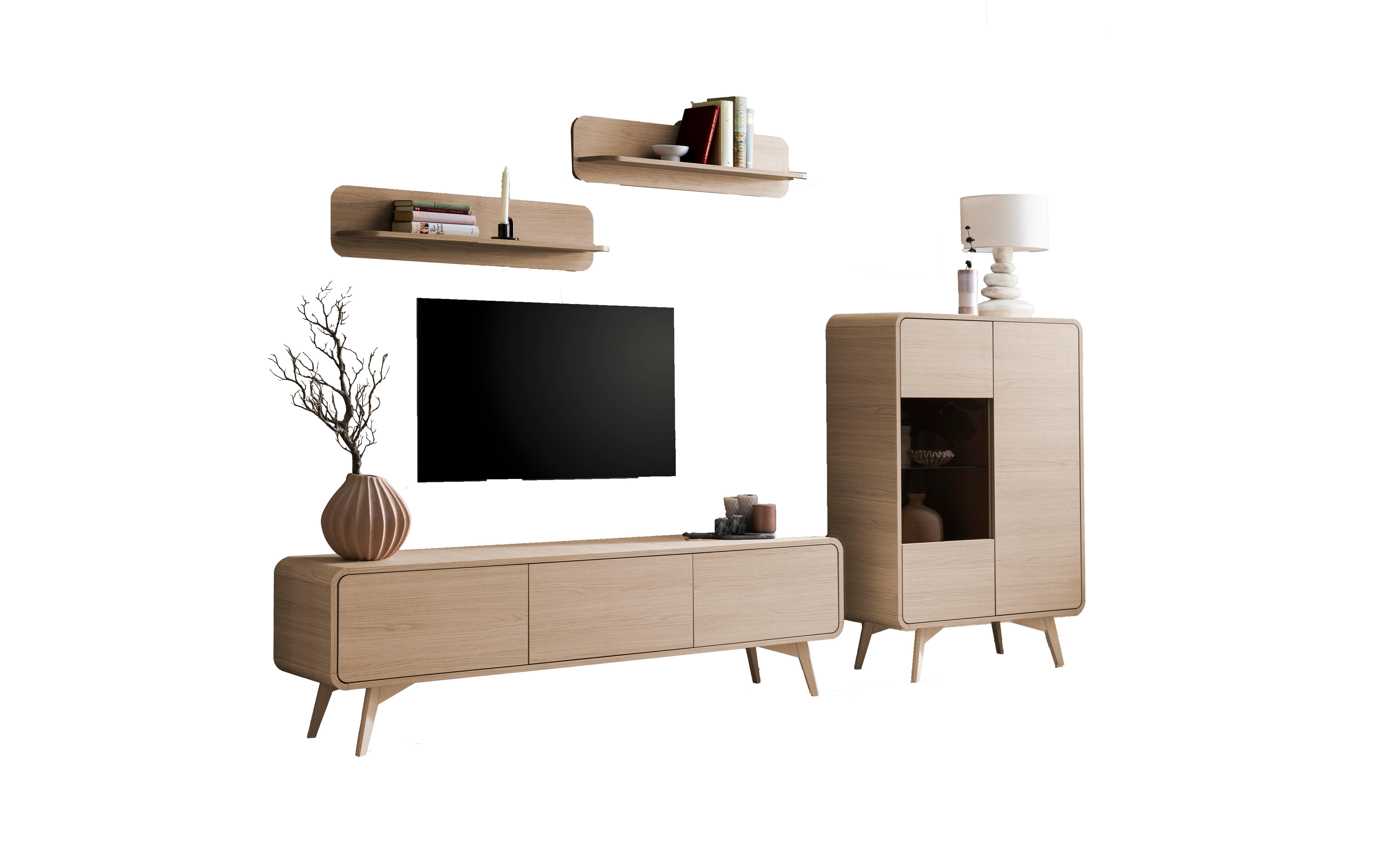 Wohnwand Torsby Eichefarben/Eiche Natur Dekor - Eichefarben, Design, Glas/Holz (290/170/39cm) - Livetastic