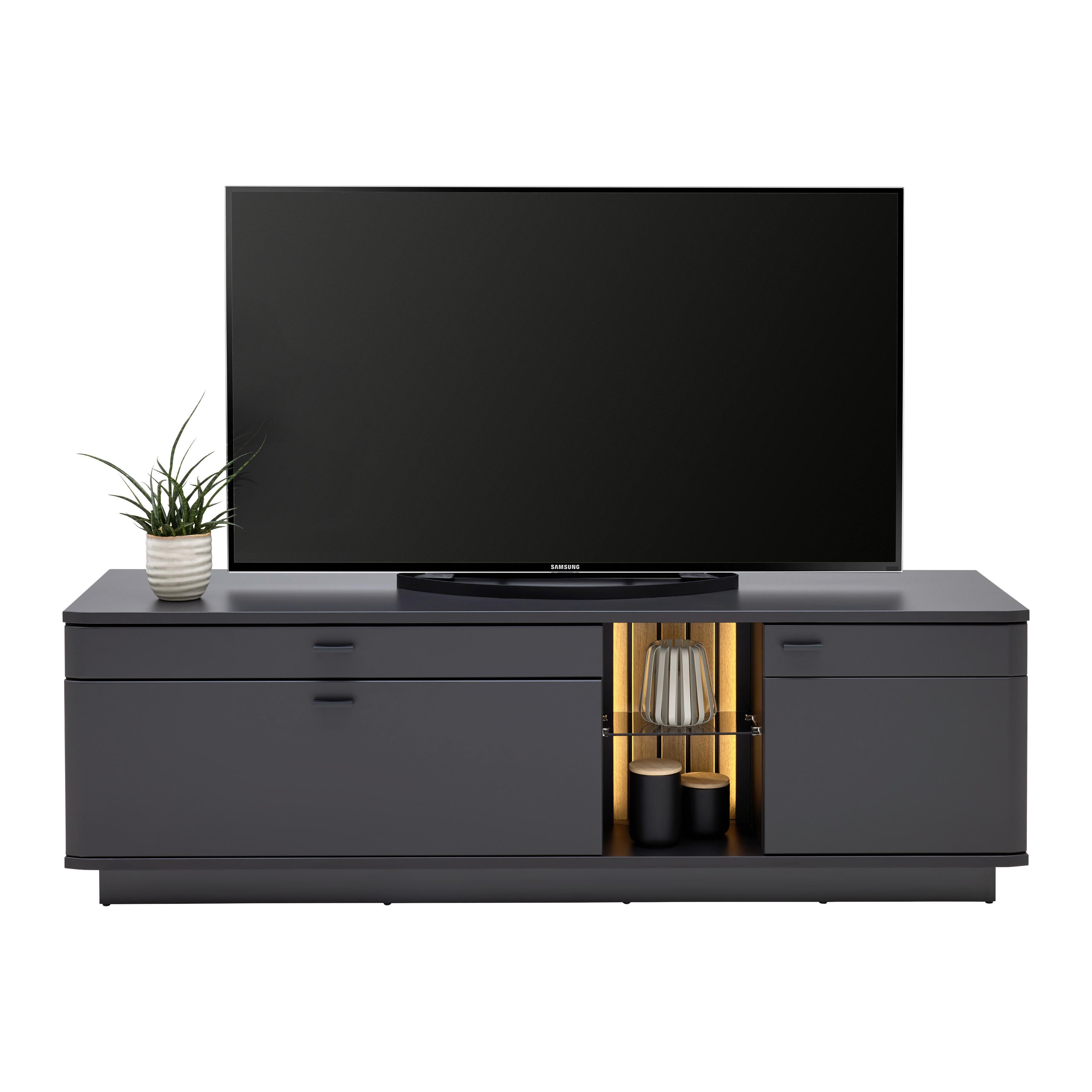 élément TV in Schwarz/Eichefarben - Eichefarben/Anthrazit, Modern, Glas/Holzwerkstoff (180/57/50cm) - Premium Living