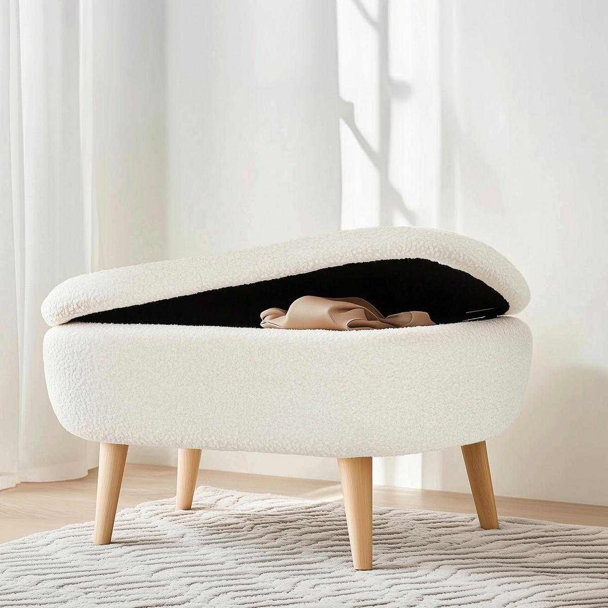 Tabure Storiano, Bela - barve hrasta/bela, Moderno, tekstil/leseni material (82/43/47cm) - MID.YOU