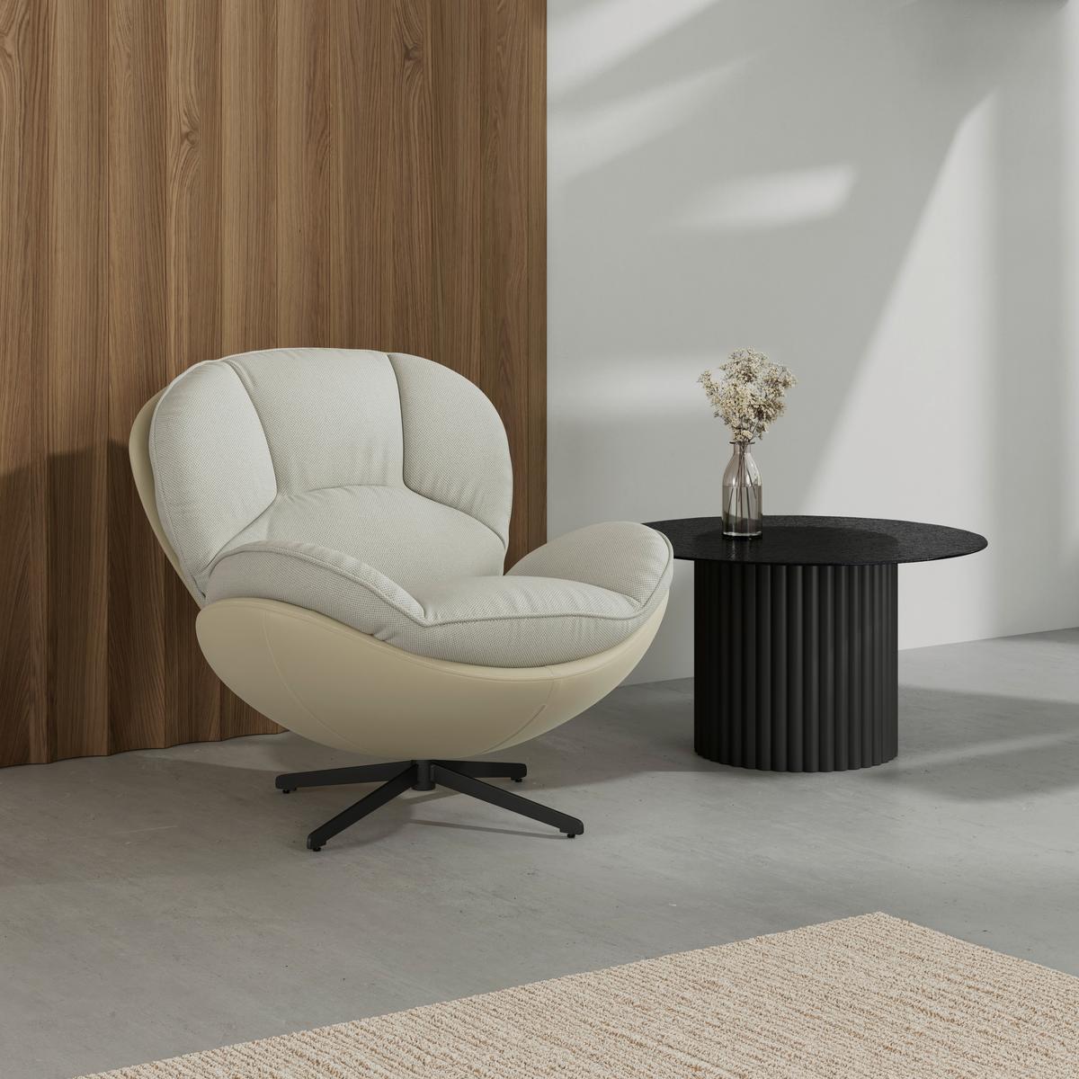 Relaxsessel Ina Webstoff/Lederlook Beige - Beige/Schwarz, MODERN, Textil/Metall (98/86/105cm) - Bessagi Home