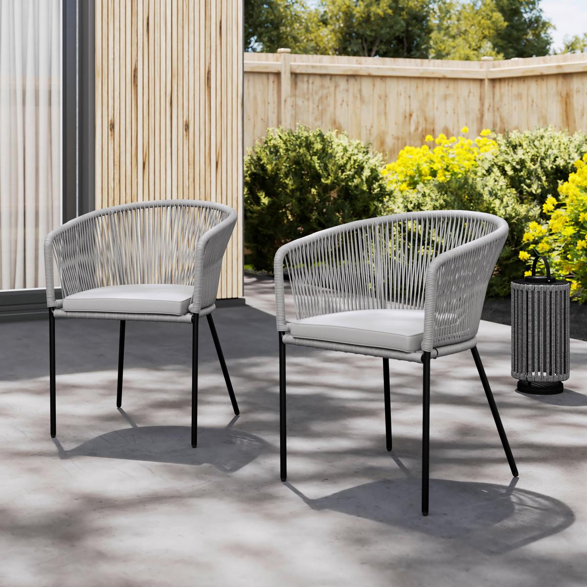 Gartensessel-Set 2-er Set Victor Hellgrau Metall/Textil - Hellgrau/Schwarz, MODERN, Textil/Metall (56/78/59cm) - Bessagi Garden