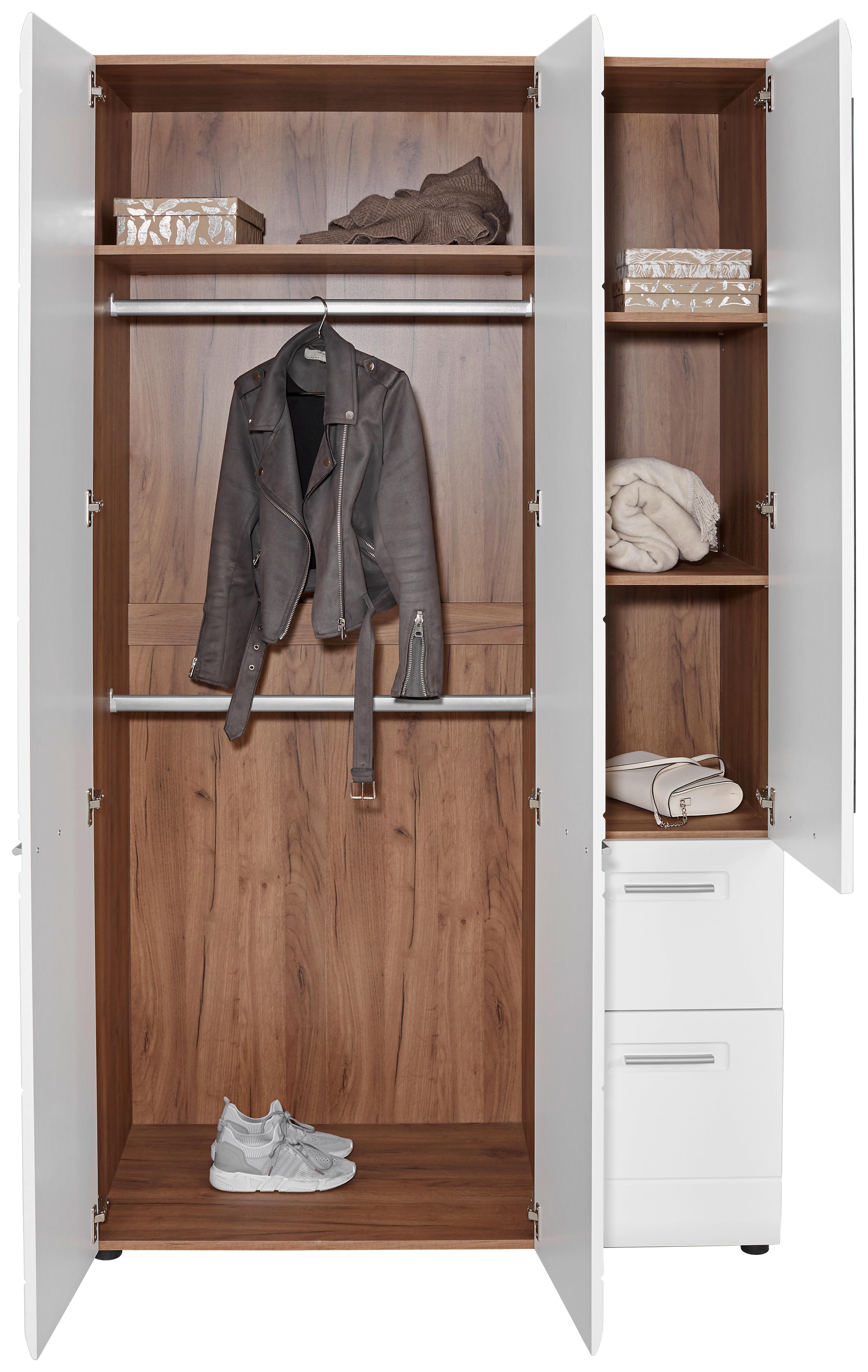 Omara Za Oblačila Avensis New, Bela, Temni Hrast, Ogledalo - barve hrasta/bela, Konvencionalno, umetna masa/leseni material (120/205,7cm) - Mömax