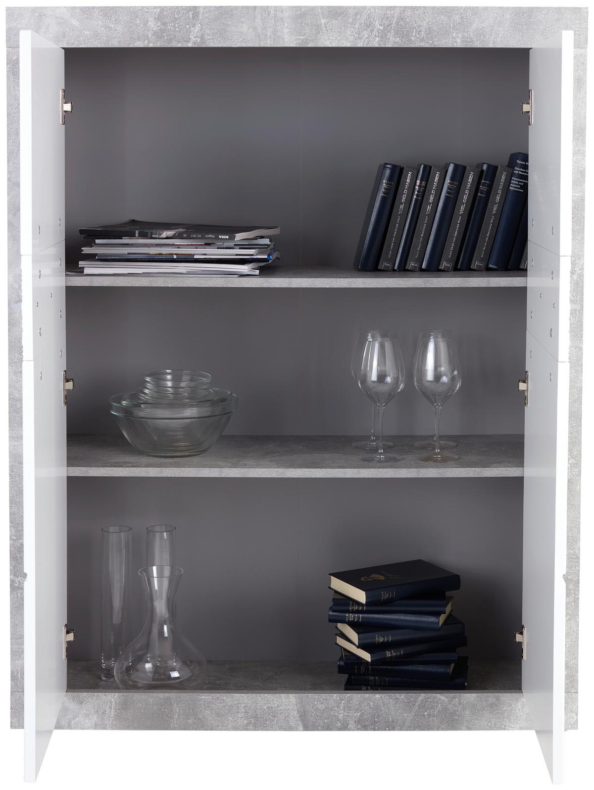 Komoda Malta - bijela/siva, Moderno, staklo/drvni materijal (96/132/35cm) - Modern Living