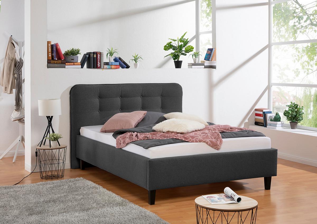 Polsterbett Alian Anthrazit ca. 140x200 cm - Anthrazit/Schwarz, MODERN, Holz/Textil (140/200cm) - Livetastic