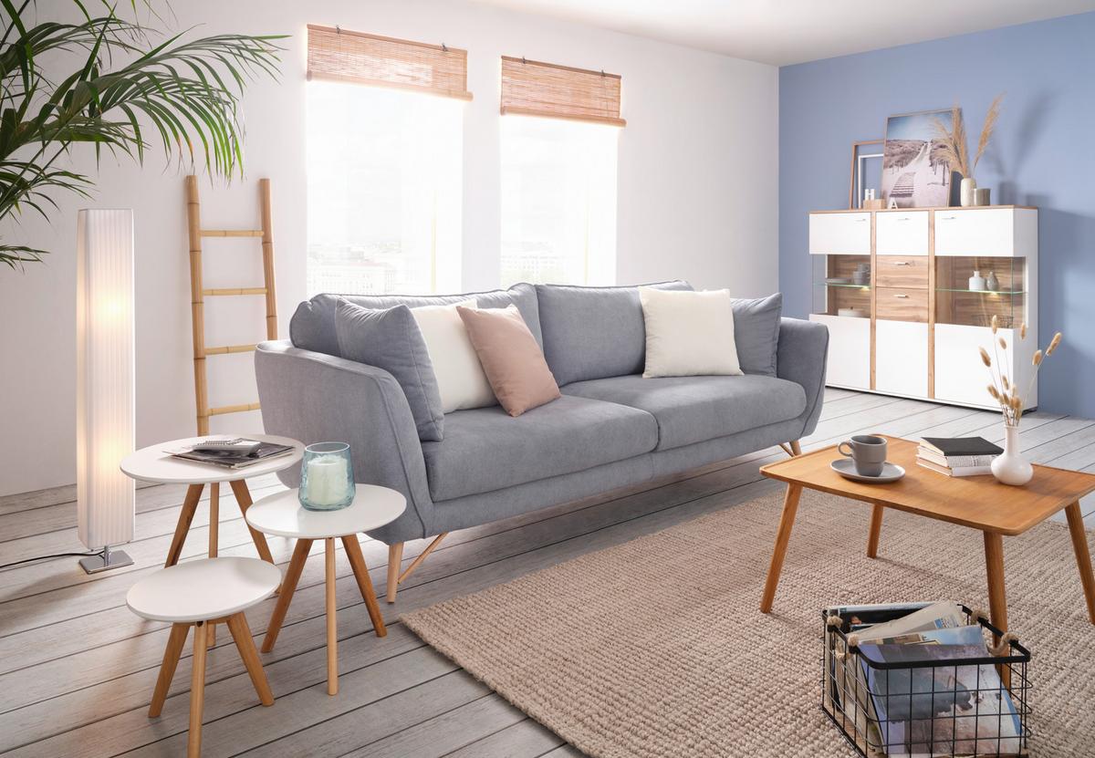 Highboard in Eichefarben - Chromfarben/Weiss, Modern, Holzwerkstoff/Metall (142/131/37cm) - Mömax