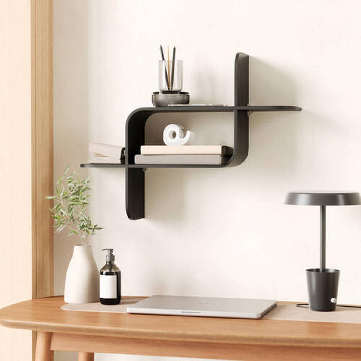 Wandregal Montage Schwarz - Schwarz, KONVENTIONELL, Holz (64/48/16cm) - Umbra