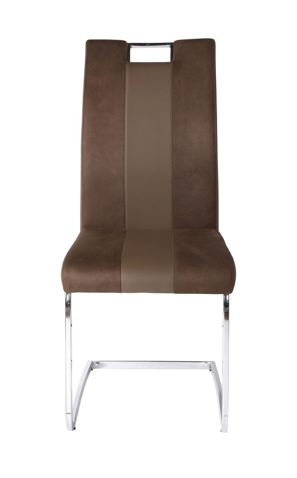 KRZESŁO NA PŁOZIE BERND - kolor chromowy/jasnobrązowy, Design, metal/tkanina (42,50/99,50/56cm) - Carryhome