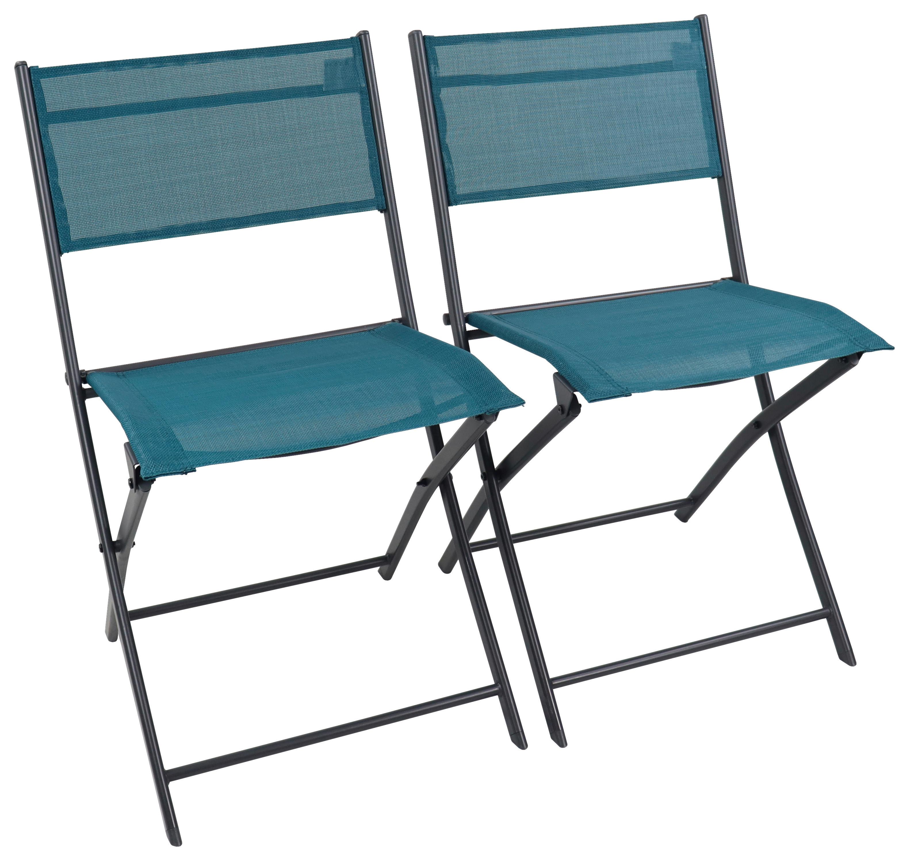 GARTENKLAPPSTUHL-SET SUMILA - Türkis/Schwarz, Modern, Textil/Metall (45/79/46cm) - Ambia Garden