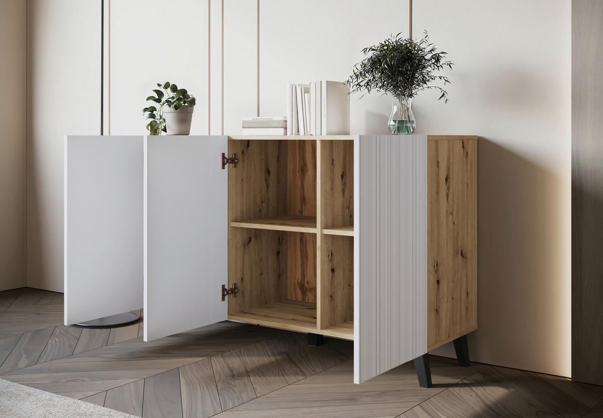 Komoda Phuket 120, Bela, Barva Hrasta - črna/bela, Trend, leseni material (120/76/39cm) - Livetastic