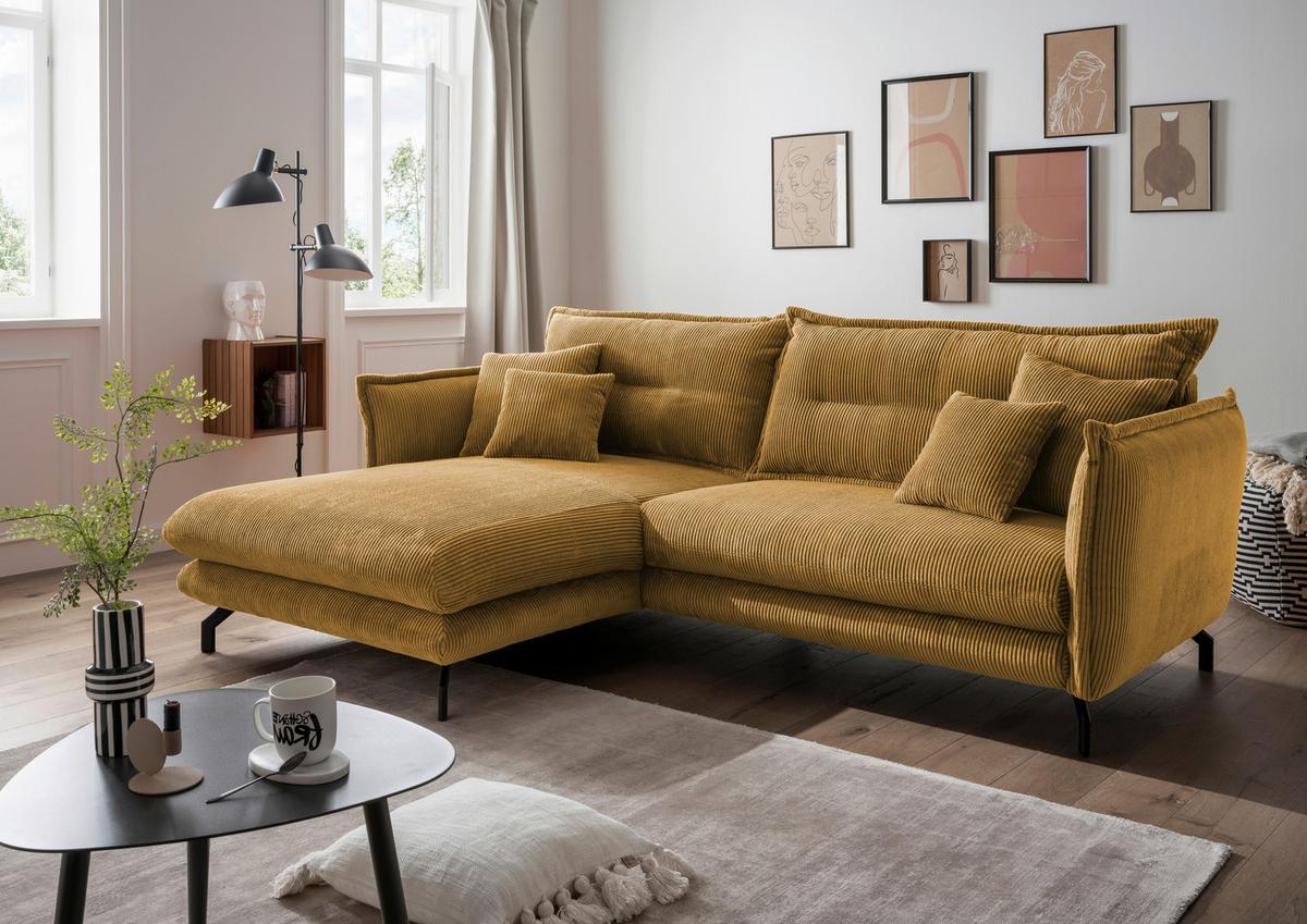 Wohnlandschaft Lava Goldfarben Cord - Goldfarben/Schwarz, MODERN, Textil/Metall (180/255cm) - Livetastic