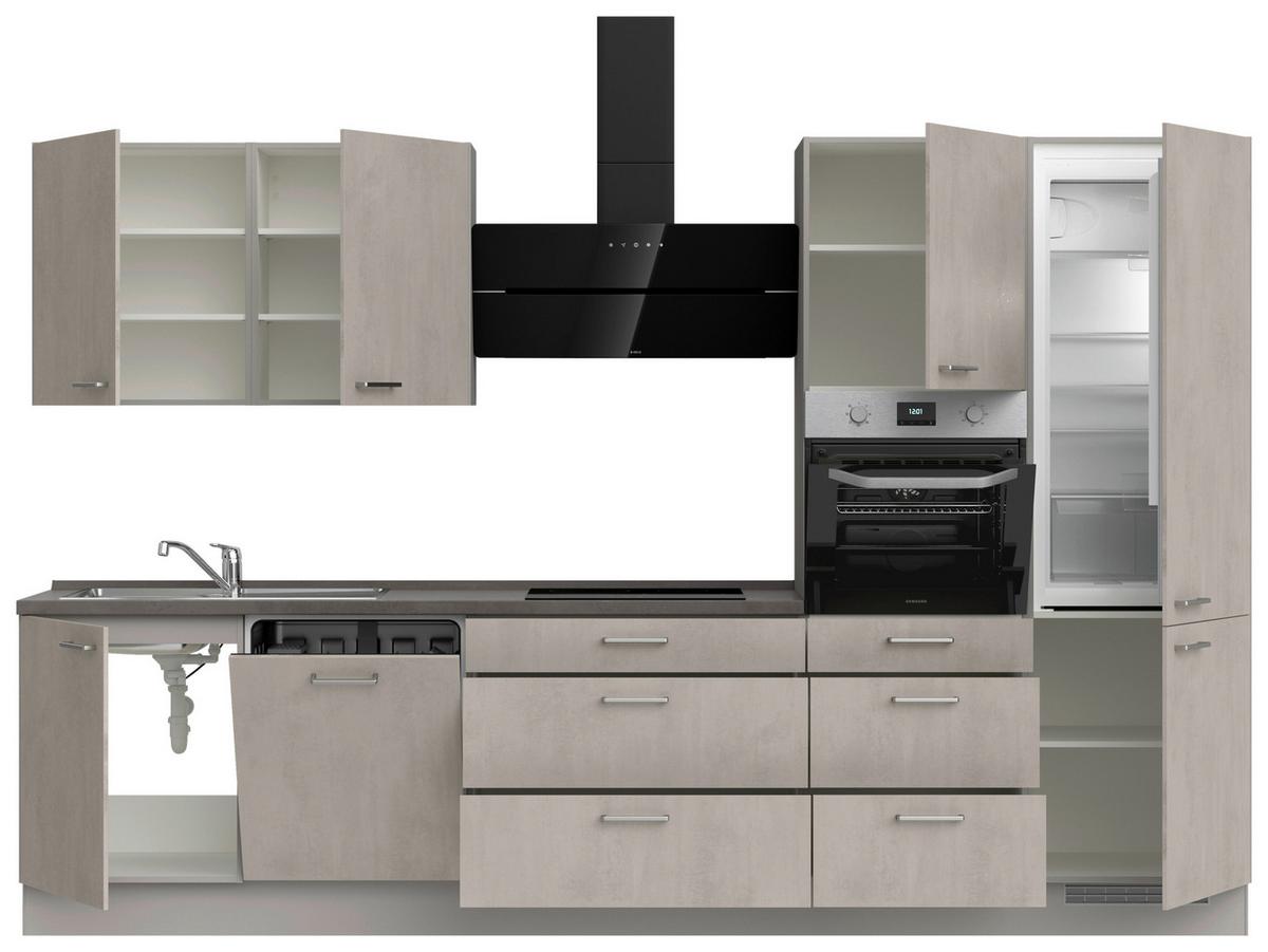 Küchenblock Riva High m. Geräten Grau - Schieferfarben/Edelstahlfarben, MODERN, Holzwerkstoff/Metall (330cm) - Nobilia