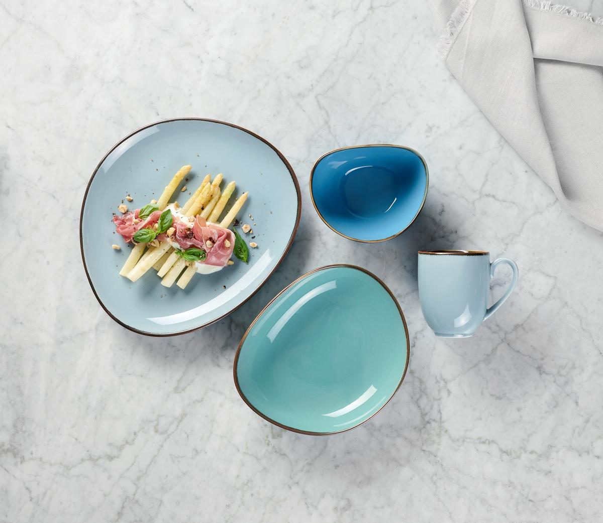 SERWIS OBIADOWO-ŚNIADANIOWY 42005 - zielony/niebieski, Trend, ceramika - Novel