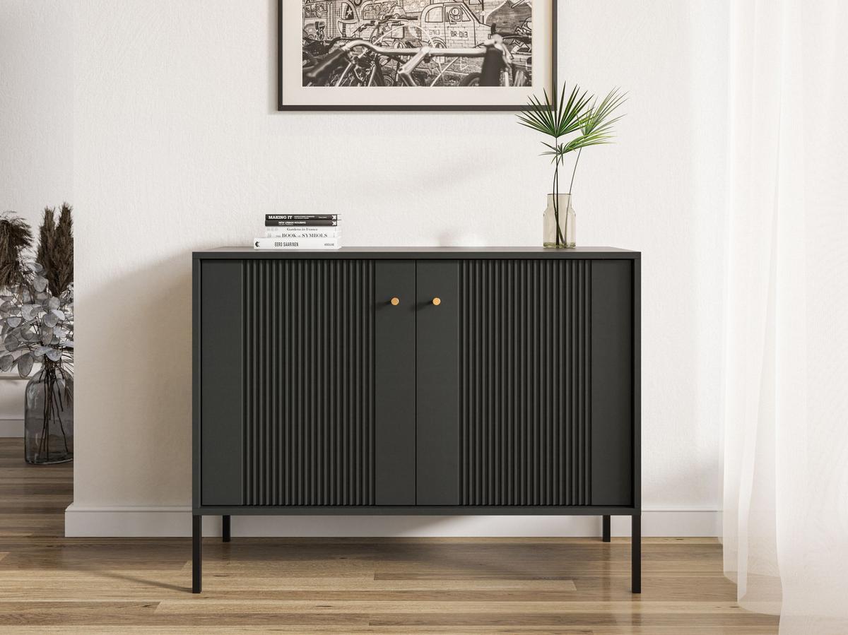 KOMODA SZEROKA ISEO BLACK/BLACK/GOLD - czarny/kolor złoty, Design, materiał drewnopochodny/metal (104,5/79/39cm) - MID.YOU