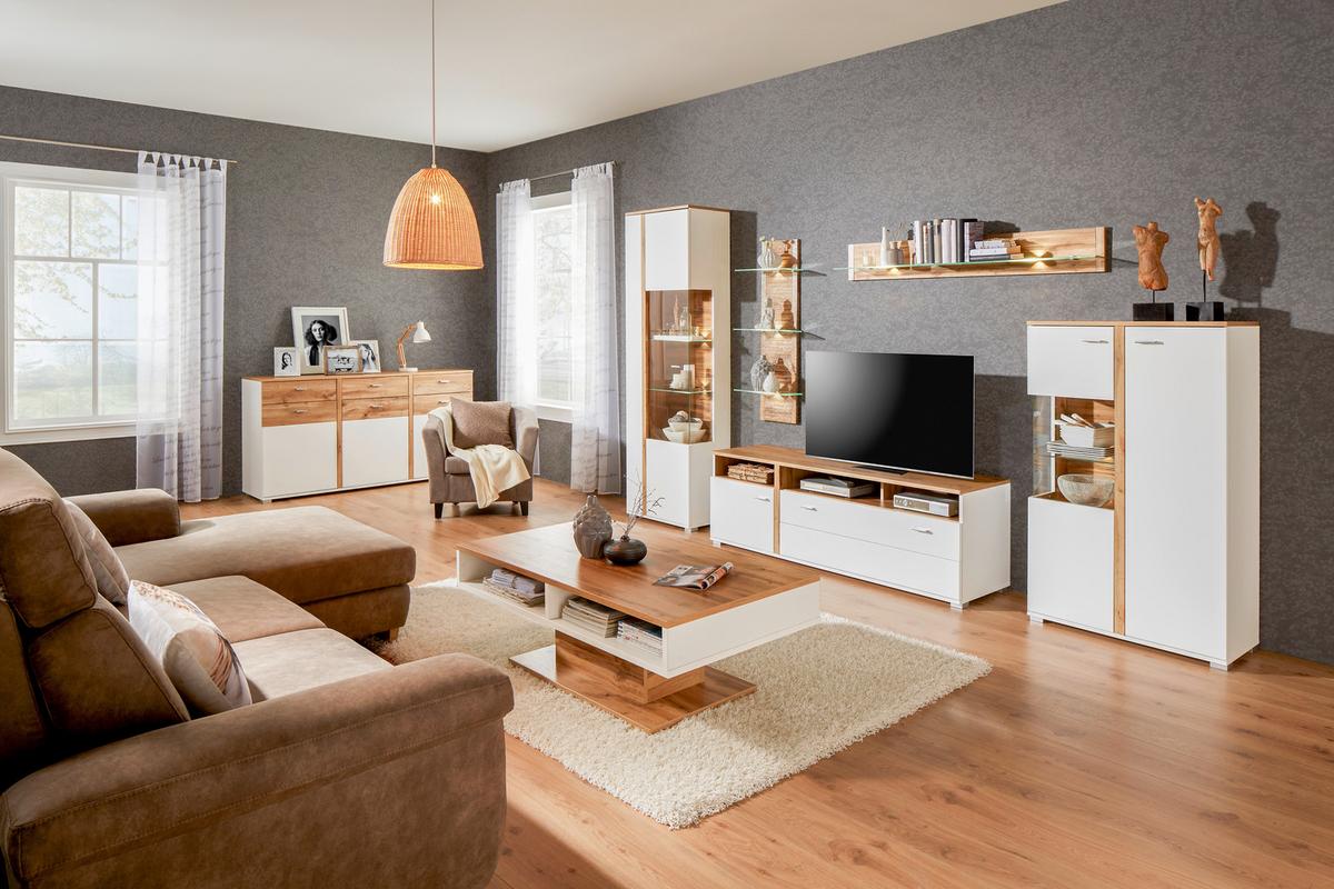 Highboard in Eichefarben - Chromfarben/Weiss, Modern, Holzwerkstoff/Metall (78/131/37cm) - Mömax