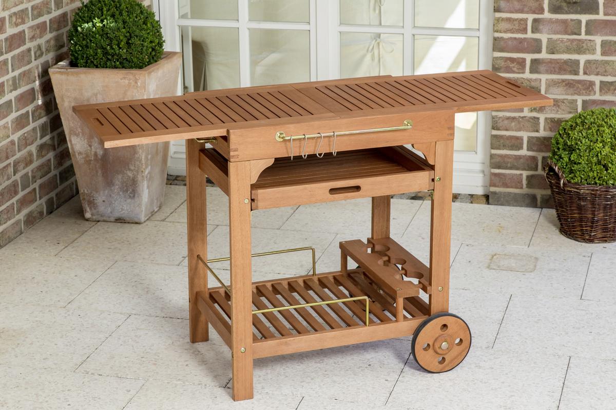 Garten-Servierwagen aus Eukalyptus, natur - Naturfarben, KONVENTIONELL, Holz/Metall (75/75/84cm) - Gardenson