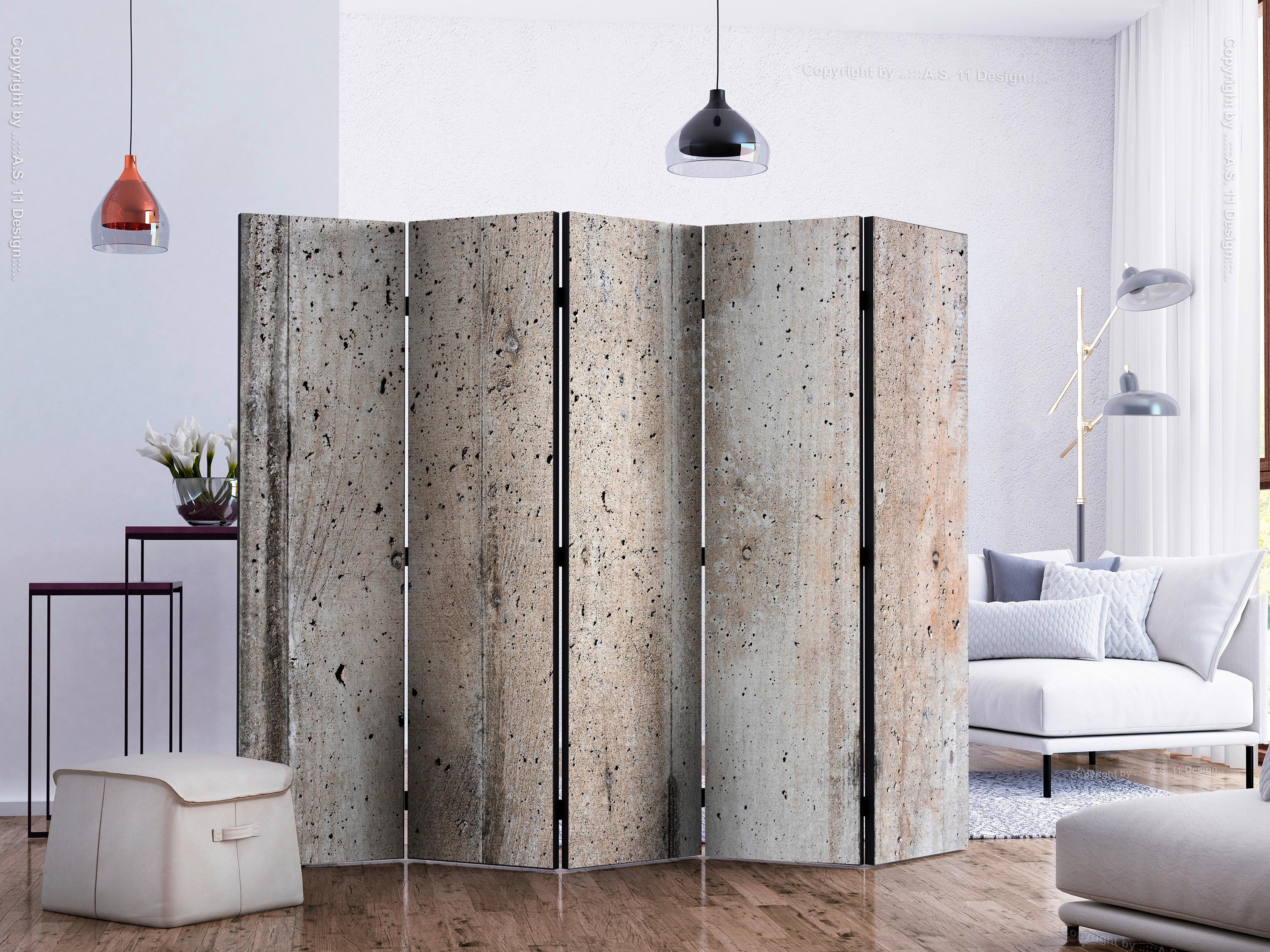 Paravan Old Concrete I, 5-Delni, Akustičen - bež/svetlo siva, Basics, umetna masa/tekstil (225/172/3cm) - artgeist