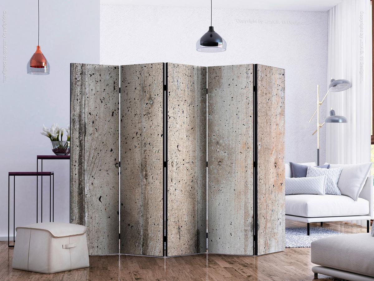 Paravan Old Concrete I, 5-Delni, Enostranski - bež/svetlo siva, Basics, tekstil/les (225/172/3cm) - artgeist