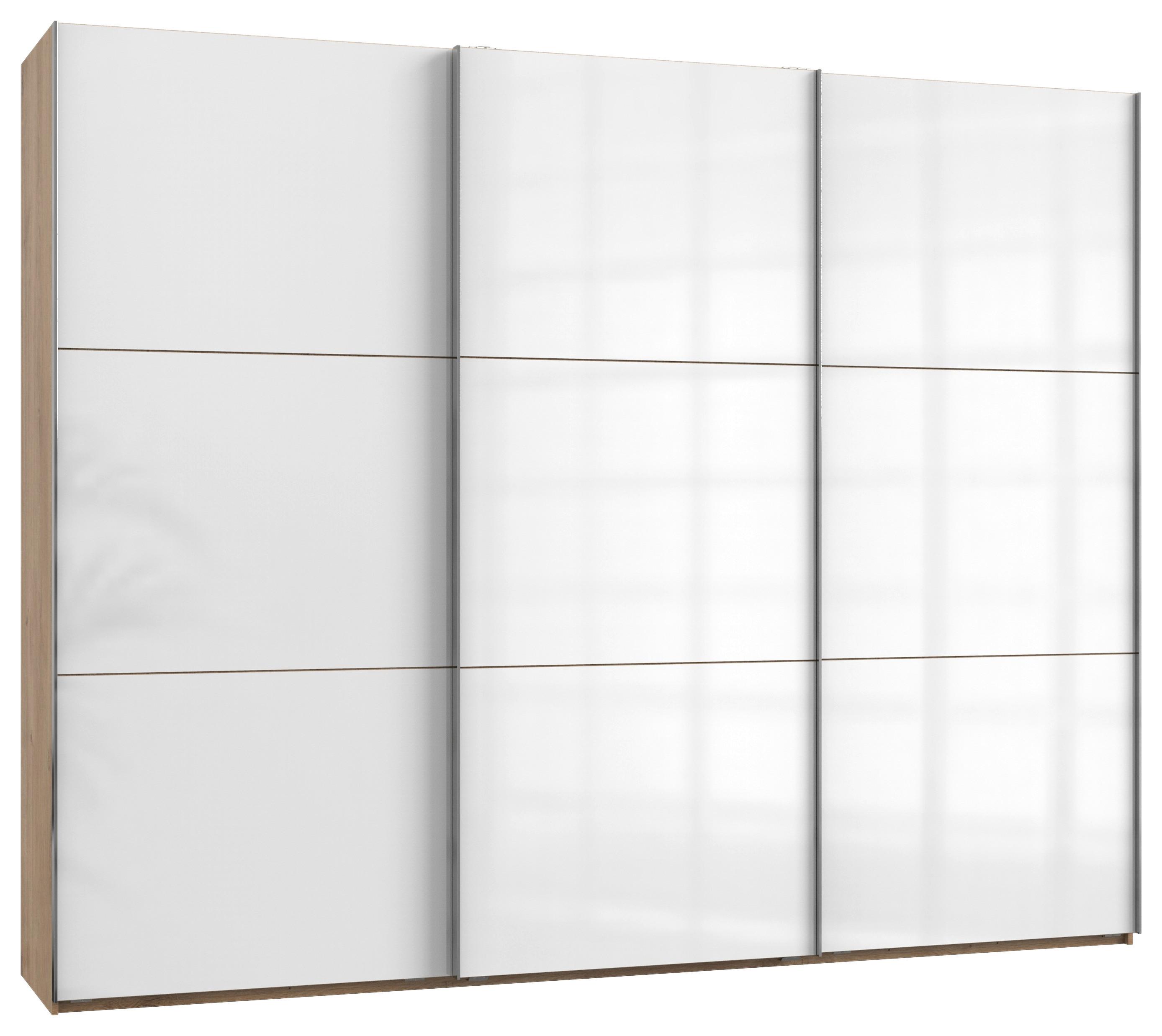 Schwebetürenschrank Level 36D ca. 300 cm Weiß/Eiche Dekor - Chromfarben/Weiß Hochglanz, MODERN, Holzwerkstoff/Metall (300/236/65cm) - MID.YOU