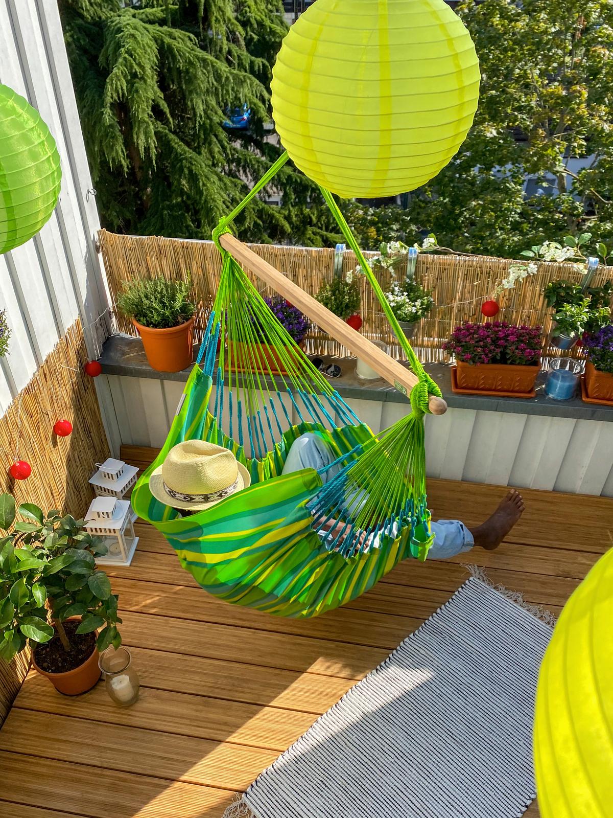 Hängesessel Comfort Hammock Echtholz Gelb/Grün - Gelb/Hellgrün, KONVENTIONELL, Holz/Textil (110/160/180cm) - La Siesta