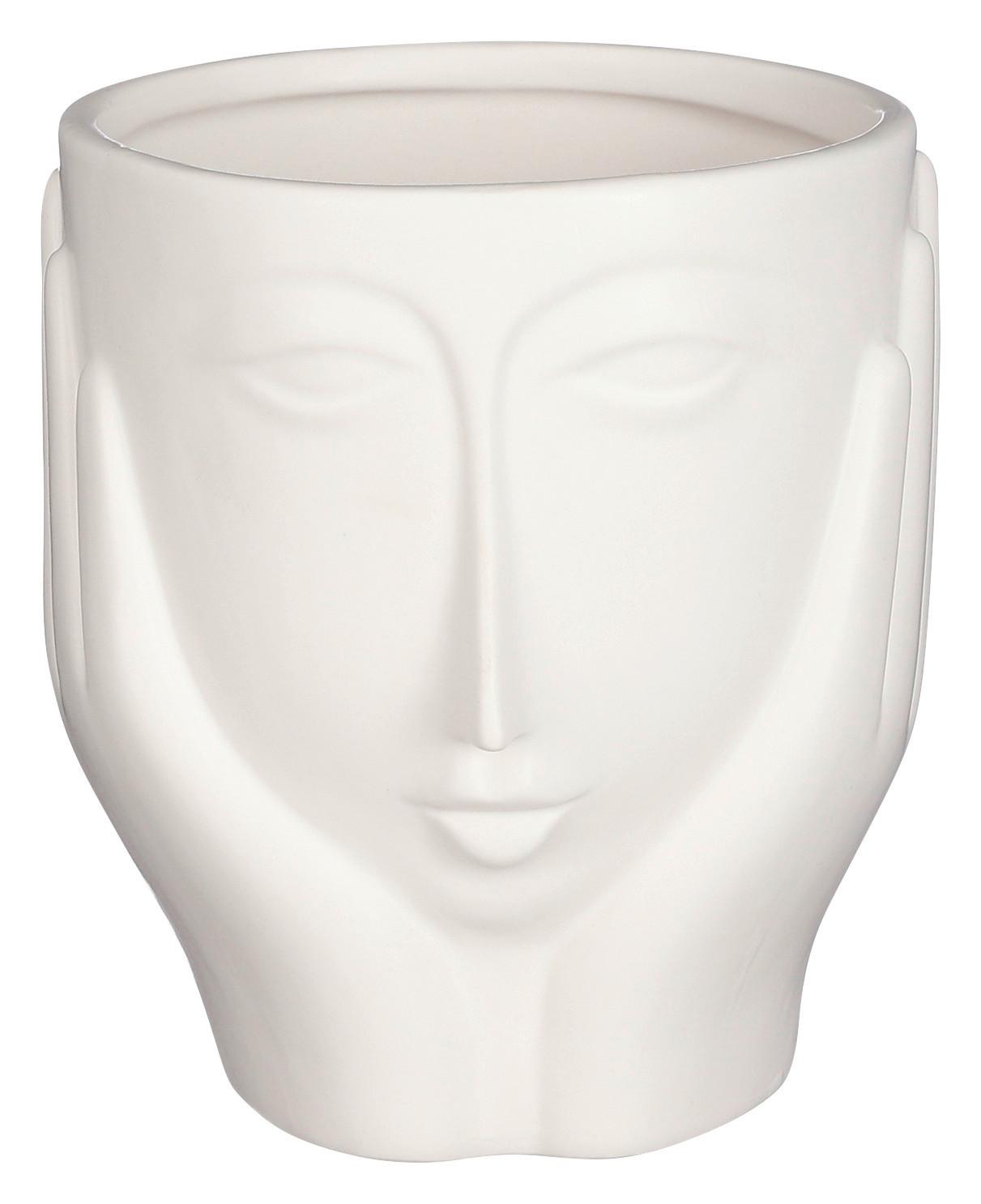 Kaspó Face - fehér, Modern, kerámia (13/14,5cm)