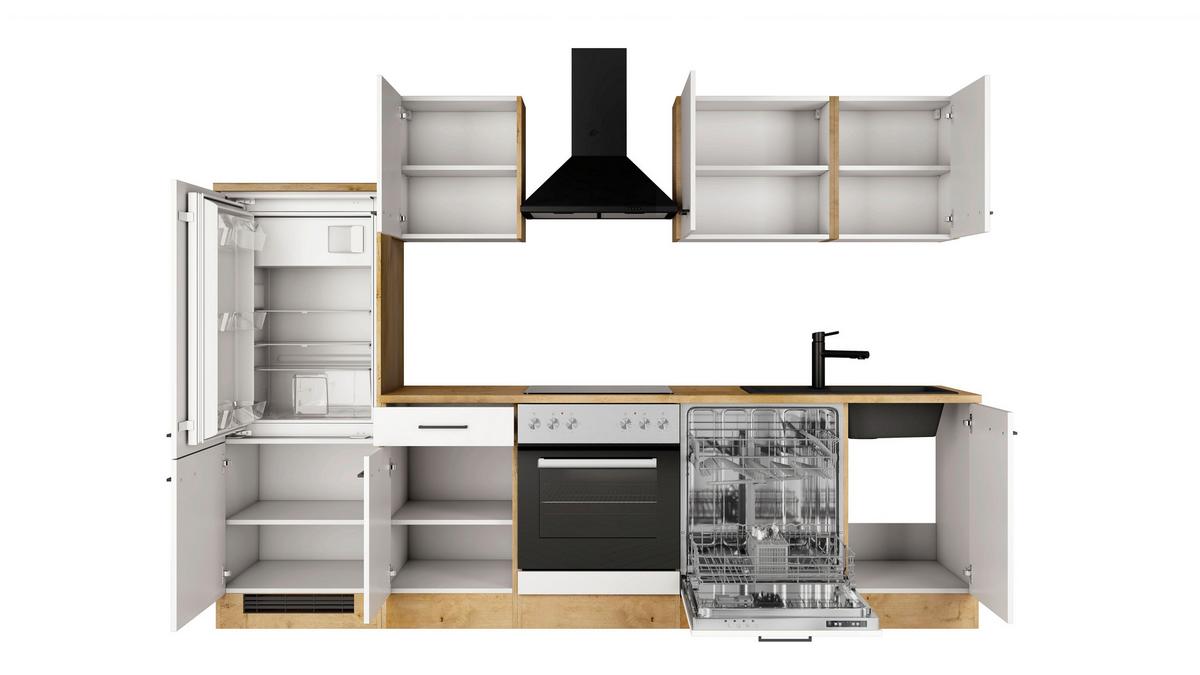 Küchenblock Avila m. Geräten Magnolie - Eichefarben/Magnolie, Trend, Holzwerkstoff/Metall (280cm) - FlexWell