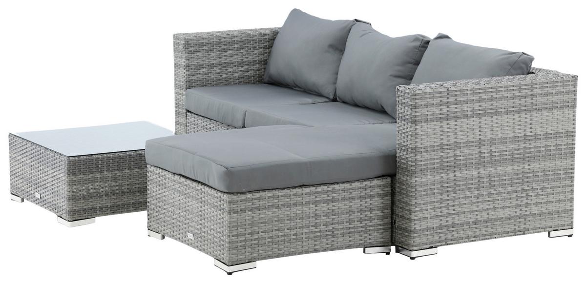 Dining-Loungeset Rotterdam ca. 202x160 cm Grau - Grau, KONVENTIONELL, Glas/Kunststoff - Gardenson
