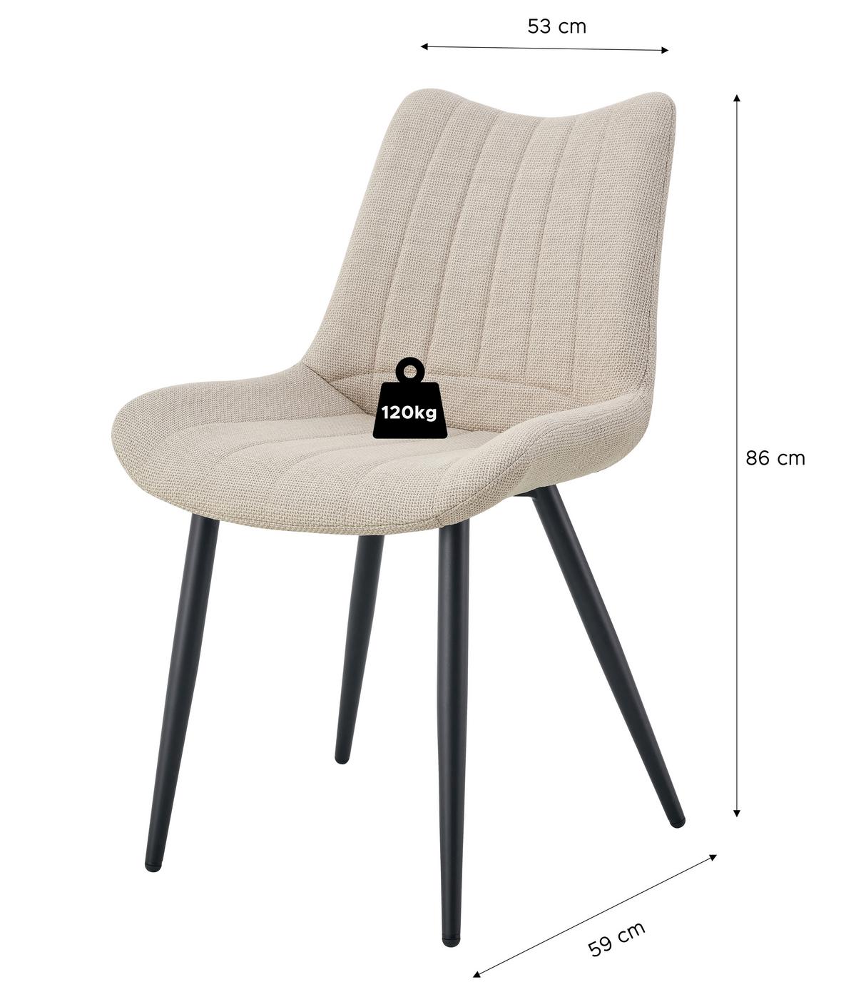 Set Stolov Lotta, Krem Barva, 2 Kos - črna/krem barve, Moderno, kovina/tekstil (53/86/59cm) - MID.YOU