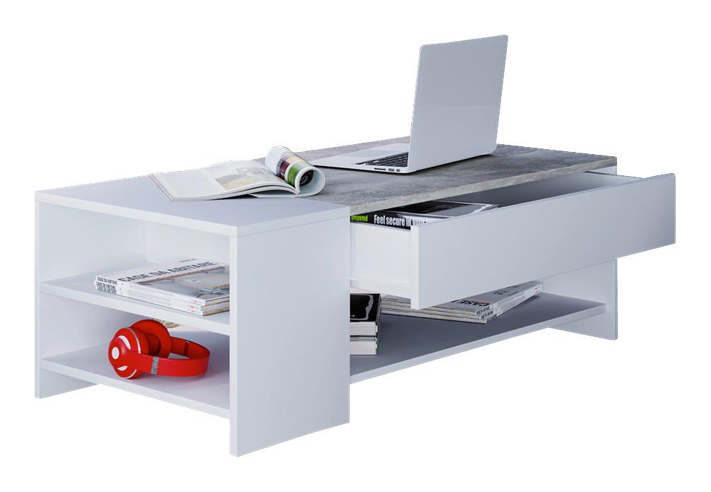 Couchtisch mit 1 Lade Tindus ca. 100x50x35 cm Weiß/Beton - Weiß/Grau, Basics, Holzwerkstoff (100/50/35cm) - MID.YOU