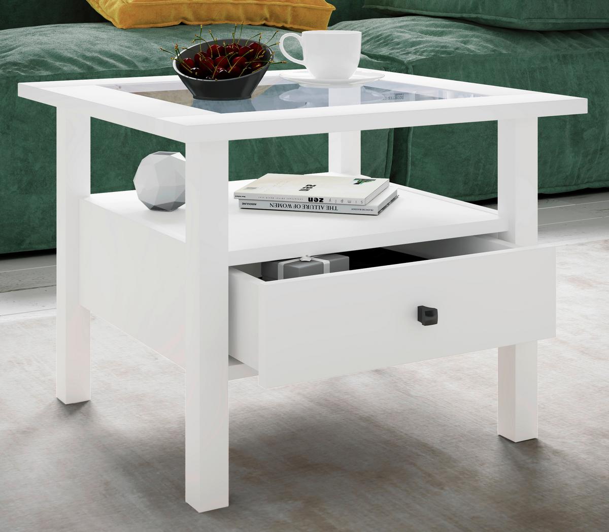 COUCHTISCH LINGIS M - Weiss/Schwarz, Lifestyle, Glas/Holzwerkstoff (54/54/42cm) - MID.YOU