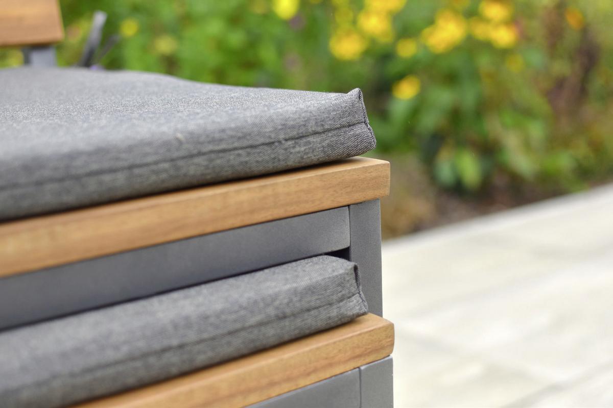 Gartenmöbel Set 10-tlg. Milos Echtholz/Metall mit Auflagen - Dunkelgrau/Graphitfarben, KONVENTIONELL, Holz/Textil - Gardenson