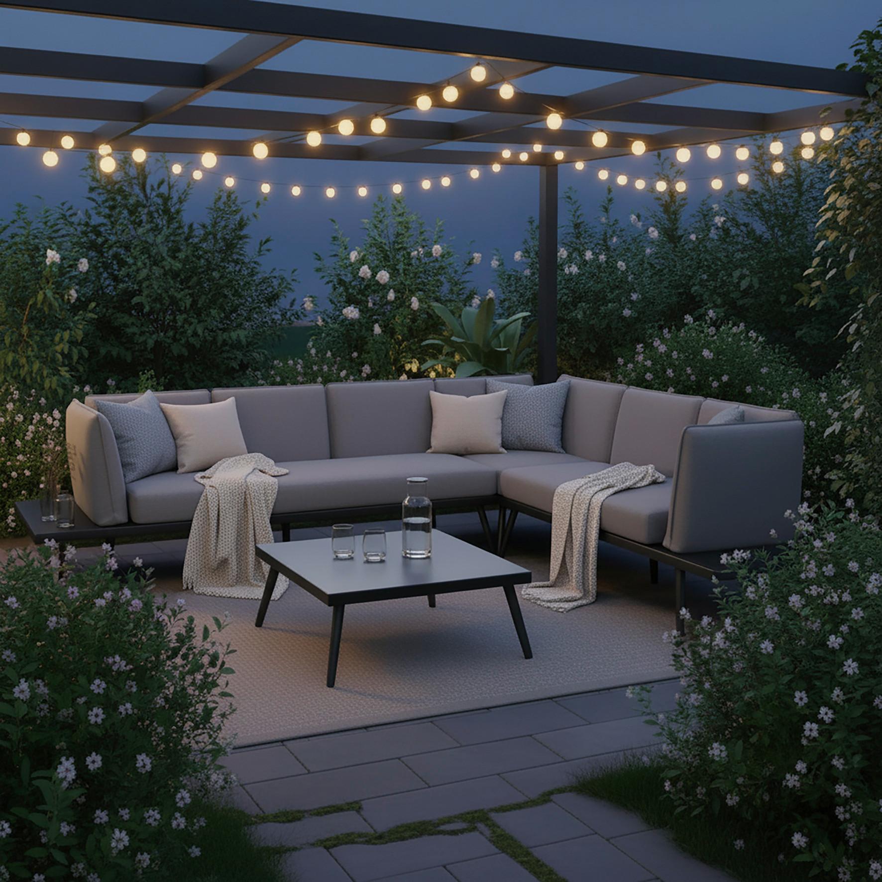 Loungegarnitur "Joanna", hellgrau/dunkelgrau, Metall - Schwarz, Modern, Metall (300/78/80cm) - Bessagi Garden