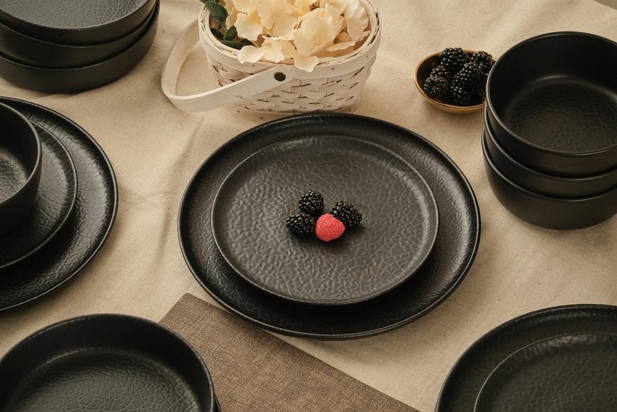 SERWIS OBIADOWO-ŚNIADANIOWY 37005 - czarny, Trend, ceramika - Novel