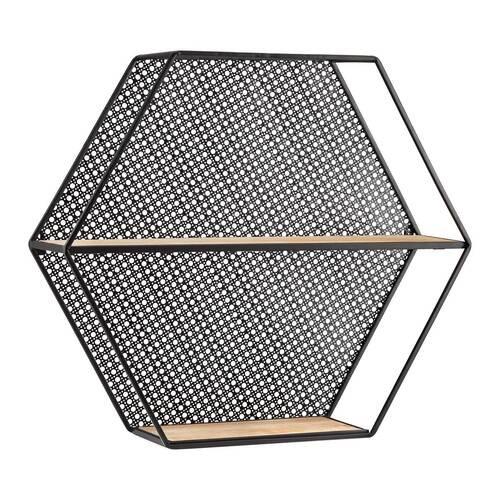 Wandregal Lelia Natur/Schwarz Echtholz/MDF - Schwarz/Naturfarben, MODERN, Holz/Metall (60/53/16cm) - Bessagi Home