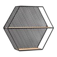 Wandregal Lelia Natur/Schwarz Echtholz/MDF - Schwarz/Naturfarben, MODERN, Holz/Metall (60/53/16cm) - Bessagi Home
