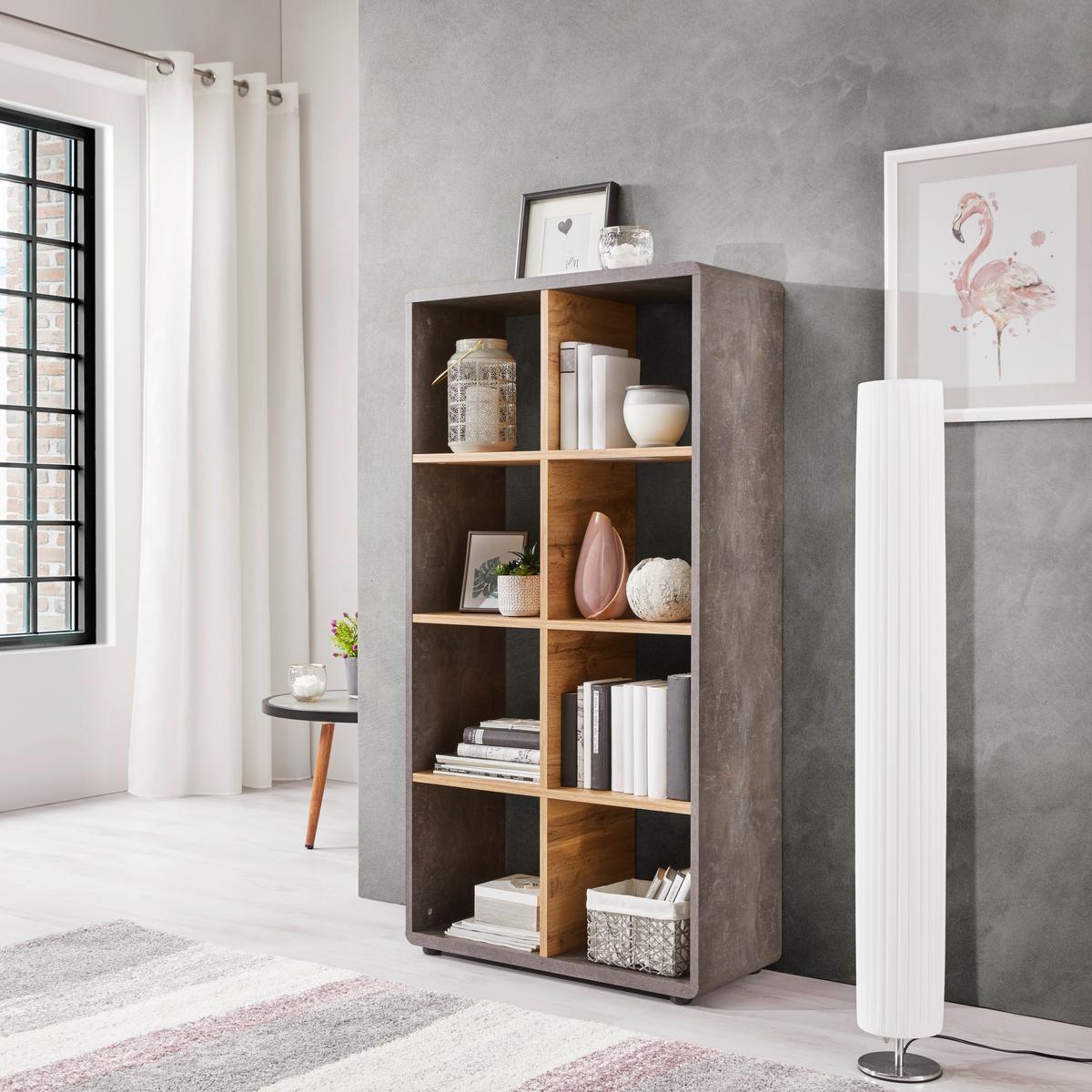 Regal Fontana Ftr02 - temno siva/barve hrasta, Moderno, leseni material (73,2/145/35cm) - Mömax