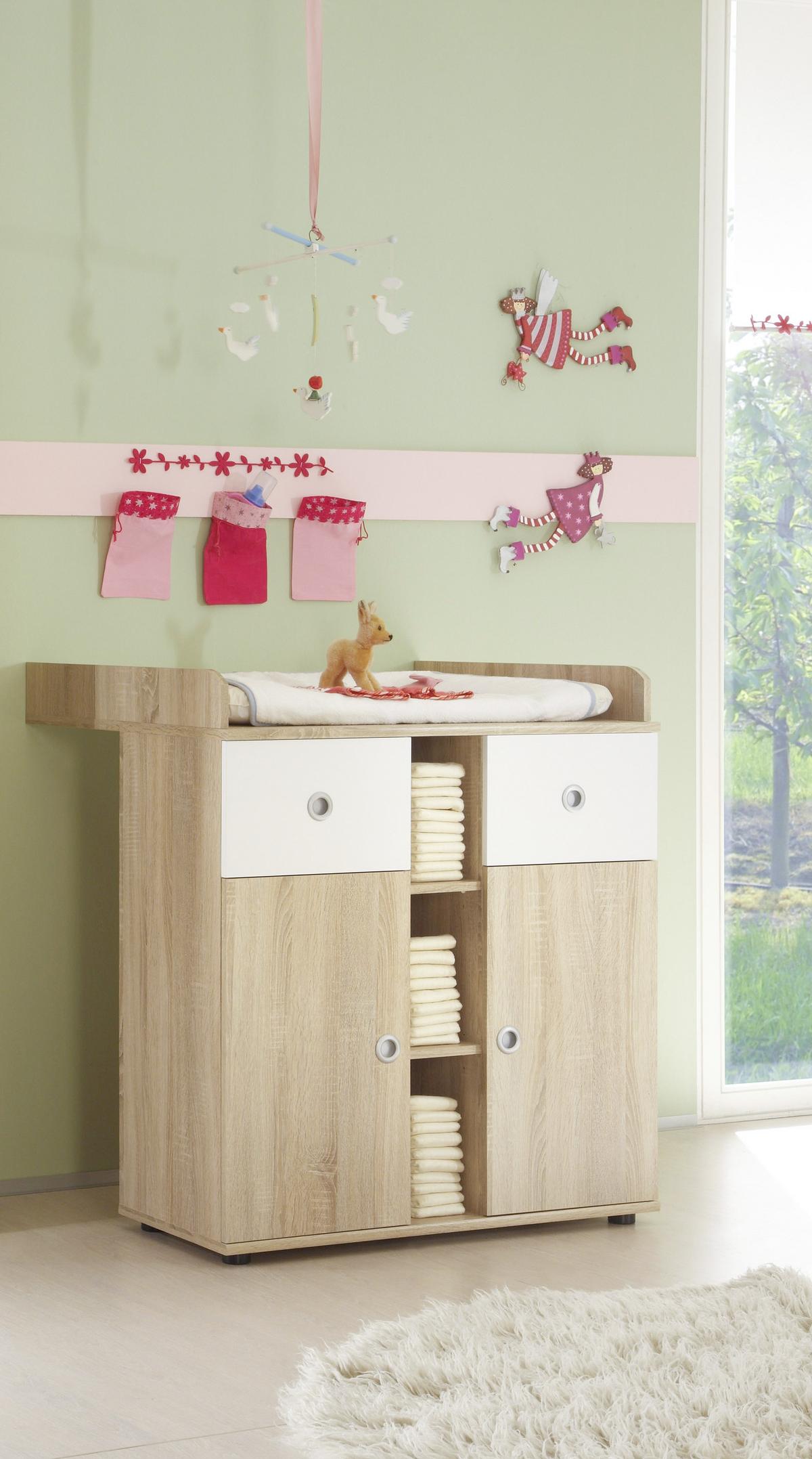 Komoda Za Previjanje Wiki Baby - bijela/hrast Sonoma, Konvencionalno, drvni materijal/plastika (89/101/78cm) - Bessagi Kids