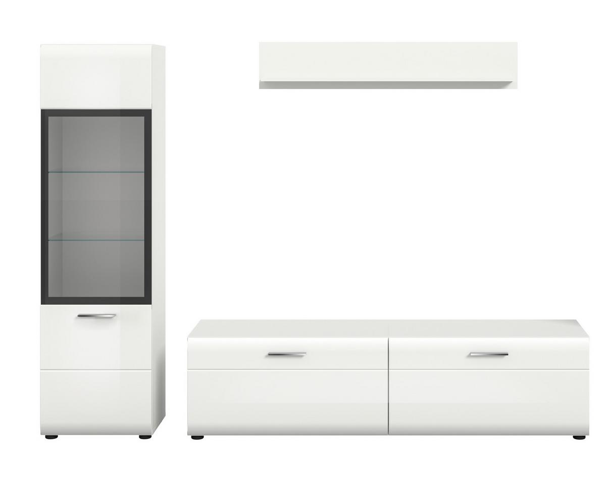 Dnevni Regal Ice, Bela Visok Sijaj, 3-Delni - srebrne barve/črna, Design, umetna masa/steklo (220/160/41cm) - Livetastic