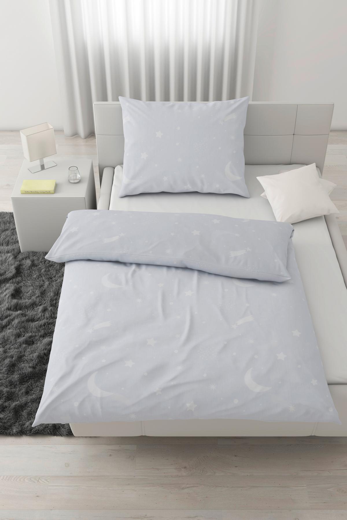 BETTWÄSCHESET STARS AND MOON - Weiss/Hellgrau, Konventionell, Textil (160/210cm) - Modern Living