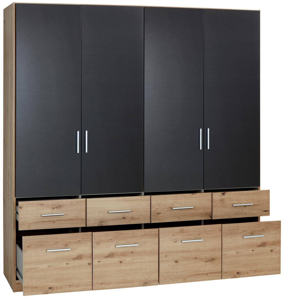 Omara Za Oblačila Celle Extra, Temno Siva, Barva Hrasta - srebrne barve/temno siva, Design, umetna masa/leseni material (181/197/54cm) - Mömax