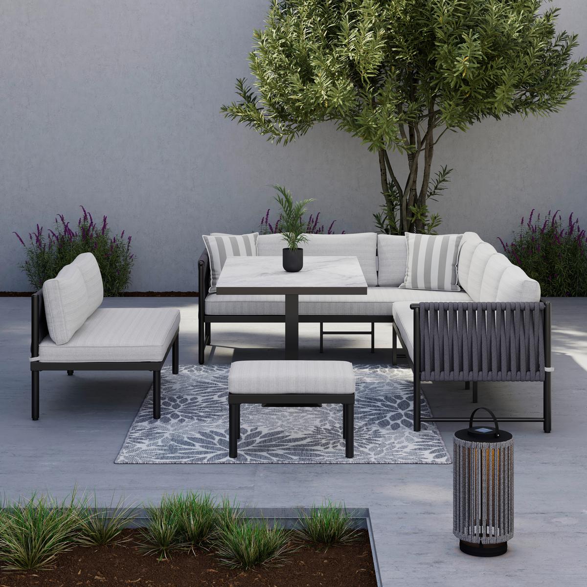 Dining-Loungeset Polly Hellgrau Outdoorstoff/Metall - Dunkelgrau/Hellgrau, MODERN, Kunststoff/Textil - Bessagi Garden