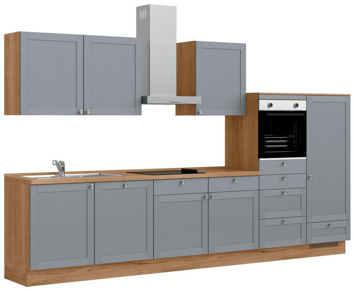 Küchenleerblock Frame Low o. Geräte Blaugrau - Edelstahlfarben/Eichefarben, MODERN, Holzwerkstoff/Metall (360cm) - Nobilia