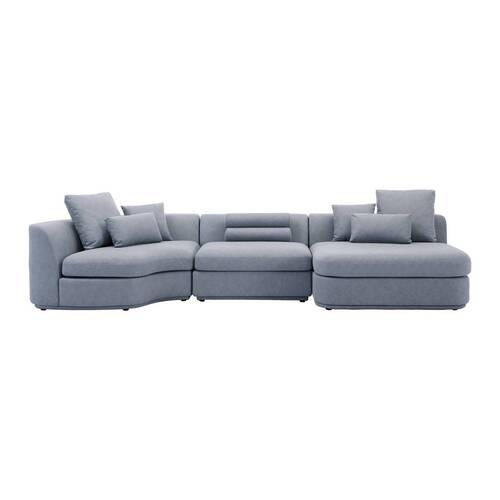 Wohnlandschaft Anna Grau Velours - Blau/Weiß, MODERN, Holz/Kunststoff (360/71/134cm) - Bessagi Home