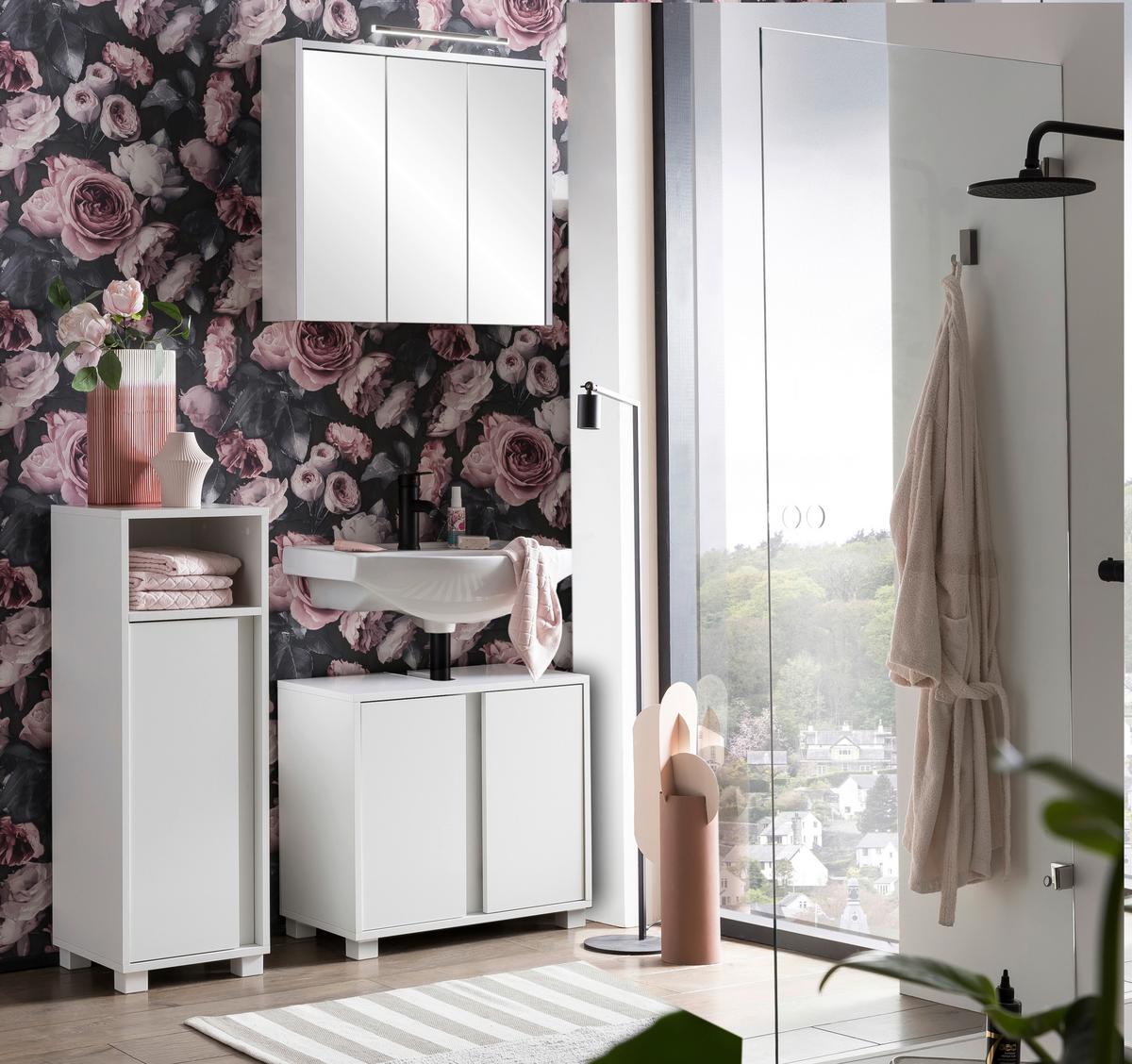 Spiegelschrank Dex Weiß mit LED 3-türig - Weiß, MODERN, Glas/Holzwerkstoff (65,0/64,0/16,0cm) - MID.YOU