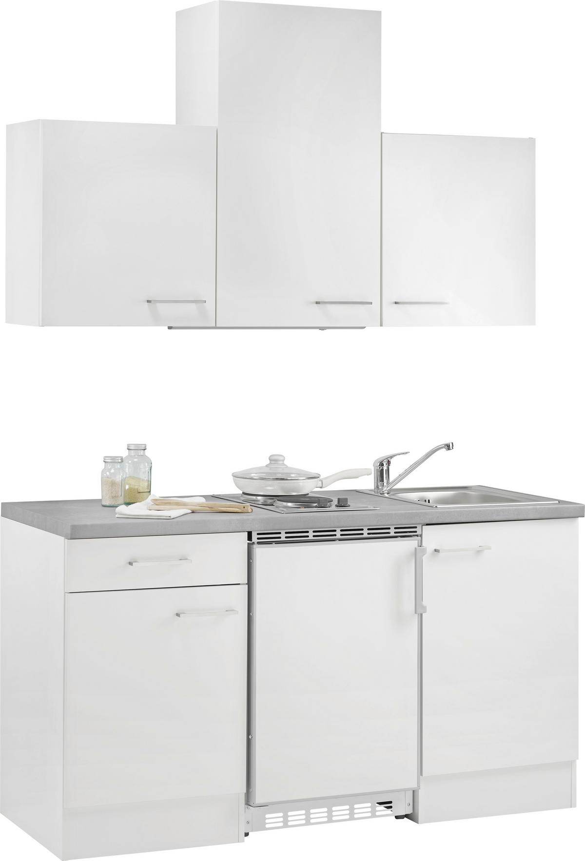 Mini Kuhinjski Blok Neo, S Kuhališčem In Hladilnikom - bela, Moderno, leseni material (150cm) - FlexWell