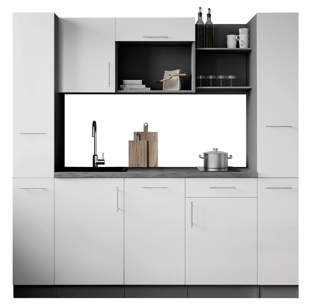 Küchenblock Oliver m. Geräten Weiß - Weiß/Grau, Trend, Holzwerkstoff/Metall (205cm) - Respekta